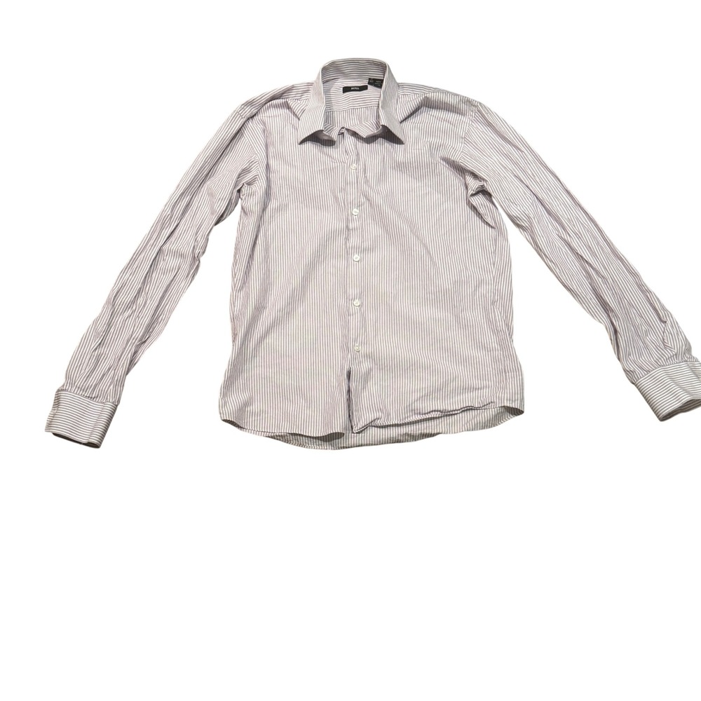 BOSS Hugo Boss Mens Striped Dress Shirt 17 36/37 Purple White Button Down‎